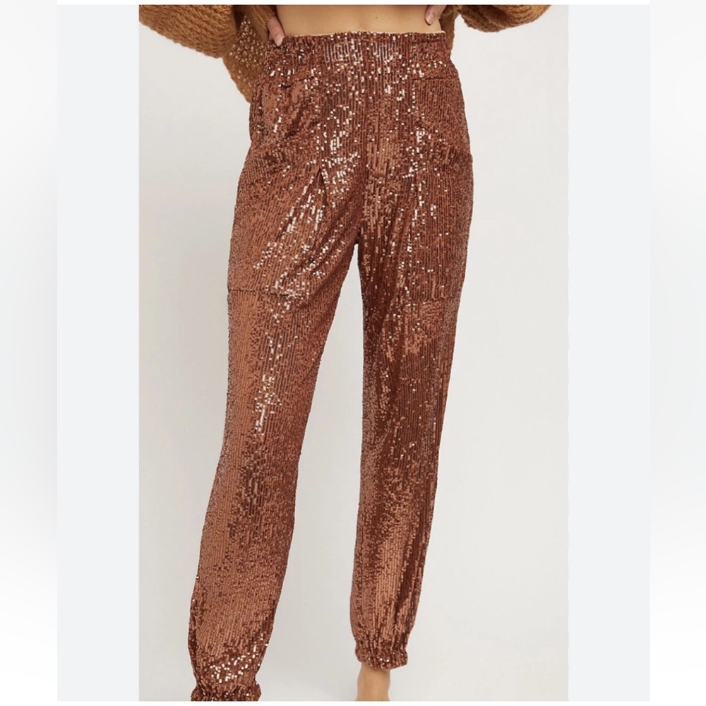 Free People Morelia Sparkling Bronze Sequin Jogger pants